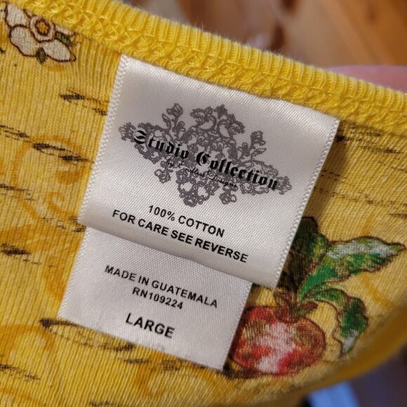 Studio Collection Yellow Garden Embroidered Y2K Cotton Top Large Cottagecore - Picture 6 of 6